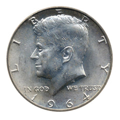 Juego de 2 monedas de medio dólar John F. Kennedy JFK de plata al 90 % de 1964, en muy buen estado de circulación.-3