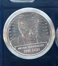 1 oz .999 Fine Silver Round Trump The Don Never surrender mugshot BU IN CAPSULE-3