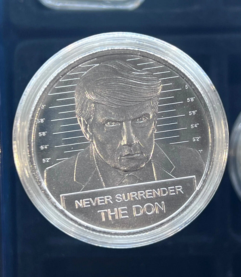 1 oz .999 Fine Silver Round Trump The Don Never surrender mugshot BU IN CAPSULE-3