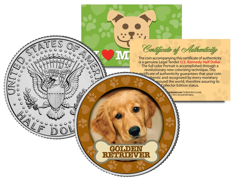 GOLDEN RETRIEVER Dog JFK Kennedy Half Dollar US Colorized Coin-1