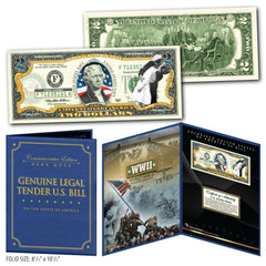 United States NAVY WWII Vintage Genuine U.S. $2 Bill in Large Collectors Display-1