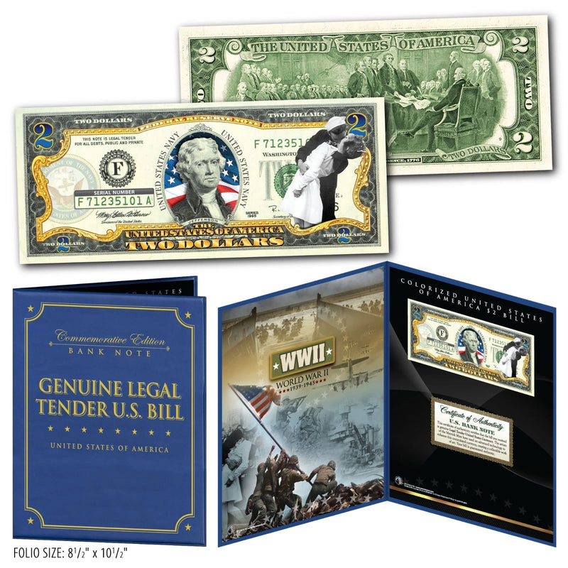 United States NAVY WWII Vintage Genuine U.S. $2 Bill in Large Collectors Display-1