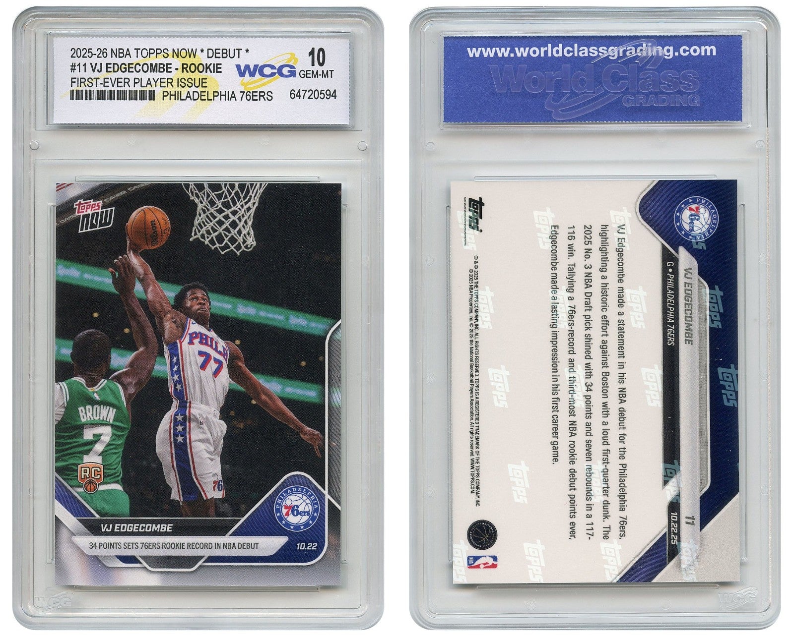 2025-26 NBA Topps Now Debut VJ EDGECOMBE 1st Issue ROOKIE Card #11 - GEM-MINT 10