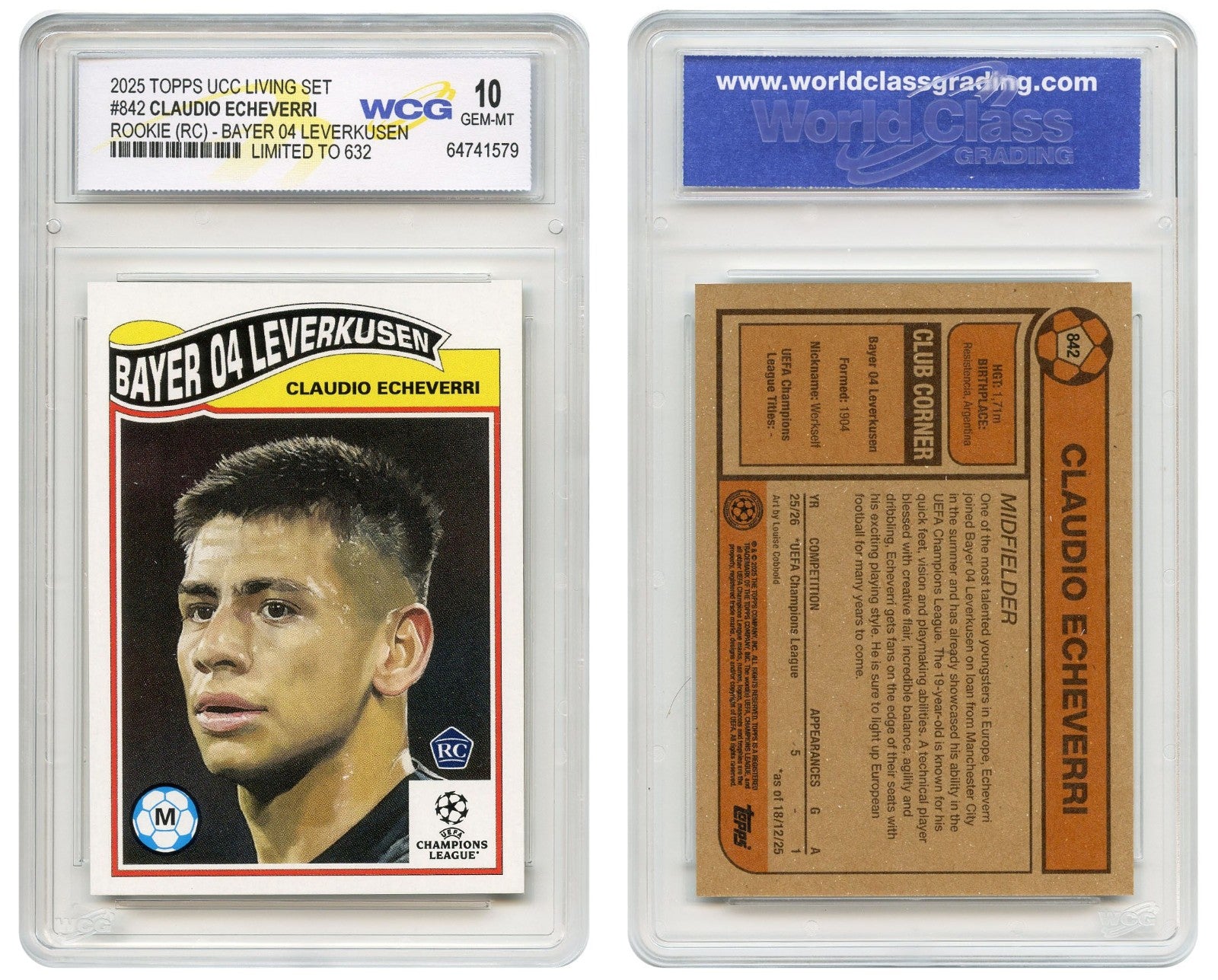 2025 Topps UCC Living CLAUDIO ECHEVERRI Soccer Rookie Card #842 - GEM-MINT 10-2