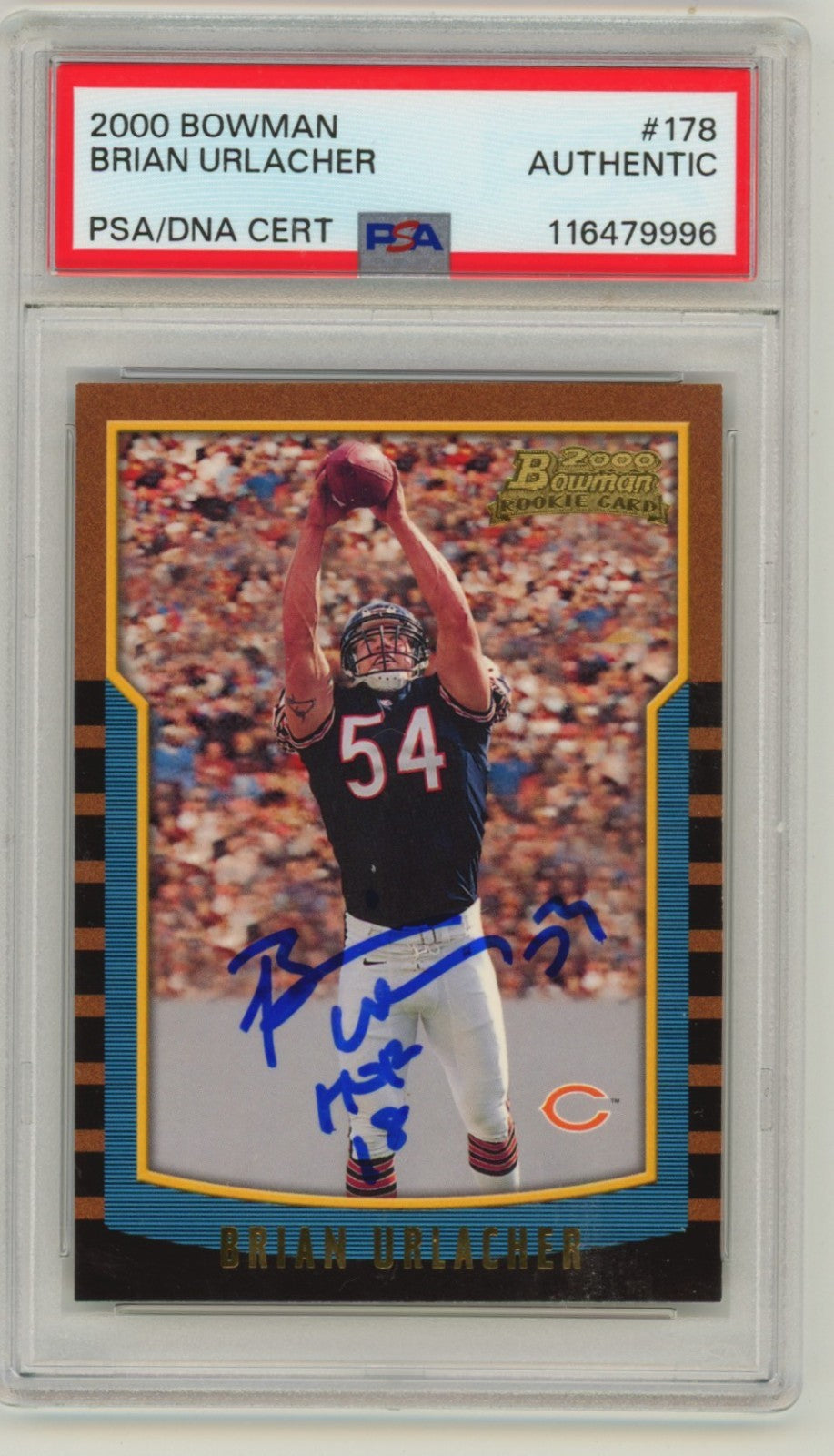 Brian Urlacher 2000 Bowman 178 Signed Rookie RC w/ HOF 18 PSA Auto Chicago Bears