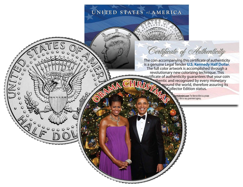 OBAMA CHRISTMAS Colorized JFK Kennedy Half Dollar U.S. Coin MICHELLE & Barack-1