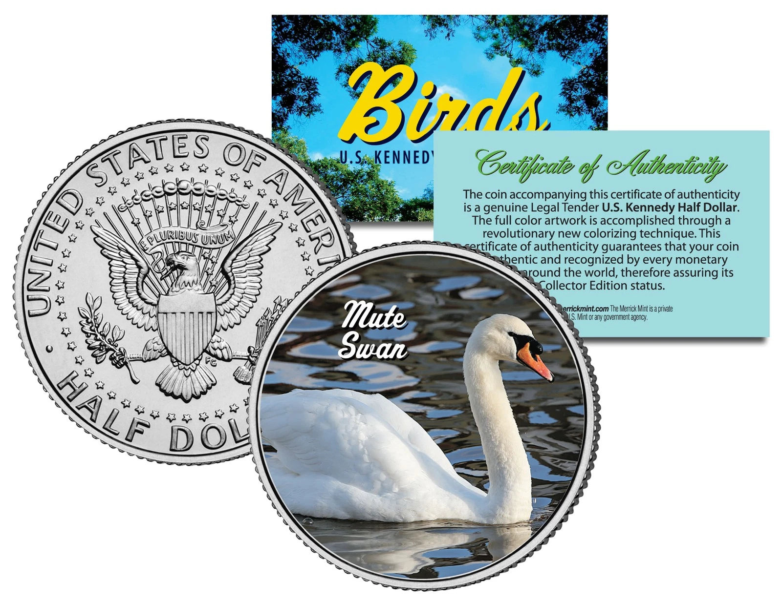 MUTE SWAN ** Collectible Birds ** JFK Kennedy Half Dollar Colorized U.S. Coin
