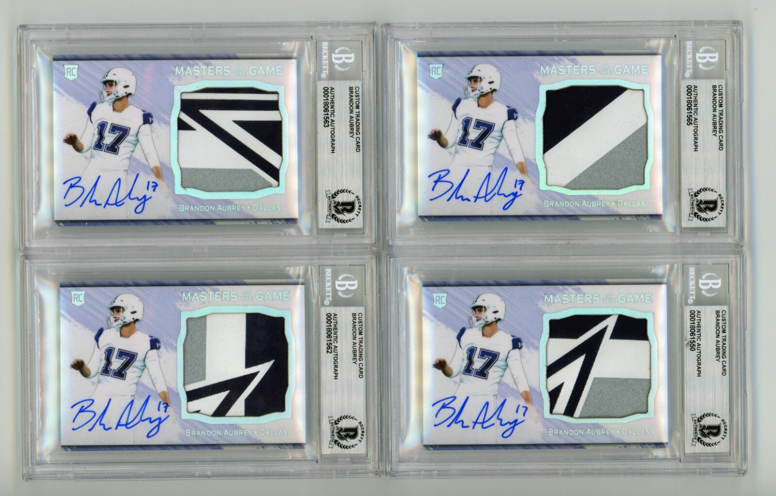 Brandon Aubrey 2023 Hits Memorabilia Silver H RPA Patch Auto RC #/17 BGS BAS-1