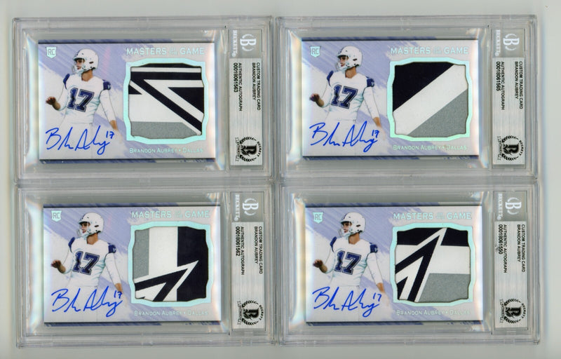 Brandon Aubrey 2023 Hits Memorabilia Silver H RPA Patch Auto RC #/17 BGS BAS-1