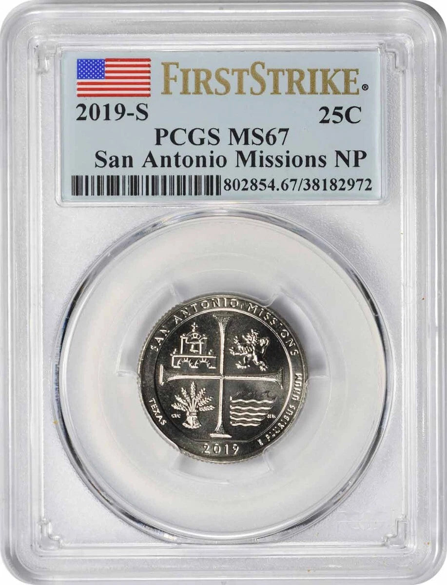 2019-S San Antonio Missions National Park Quarter MS67 Primer Golpe PCGS