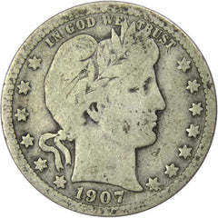 1907 Barber Quarter G Good 90% Silver 25c US Type Coin Collectible-1