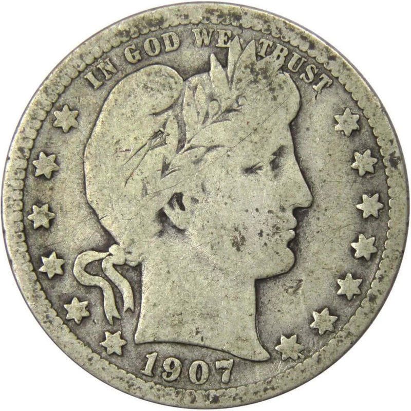 1907 Barber Quarter G Good 90% Silver 25c US Type Coin Collectible-1