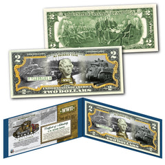M4 SHERMAN TANK World War II WWII Genuine Legal Tender U.S. $2 Bill-1