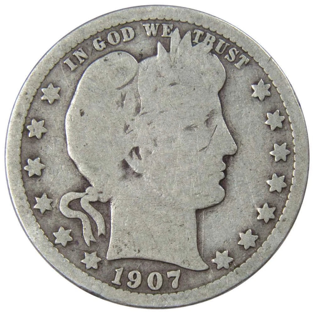 1907 Barber Quarter Circulated Silver 25c Coin Collectible-1