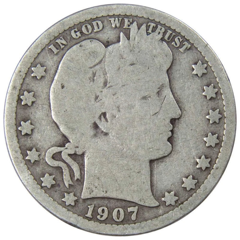 1907 Barber Quarter Circulated Silver 25c Coin Collectible-1
