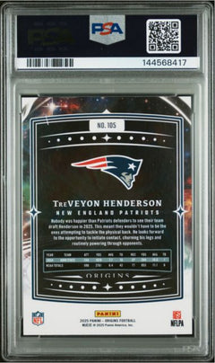 Graded 2025 Origins TreVeyon Henderson #105 Orange /249 RC Football Card PSA 10-2