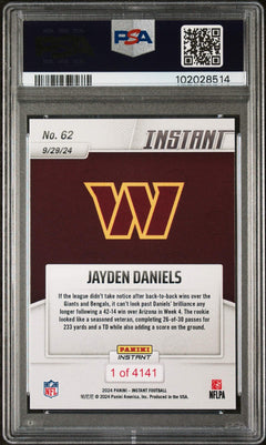 Graded 2024 Panini Instant NFL Jayden Daniels #62 Rookie RC Football Card PSA 10-2