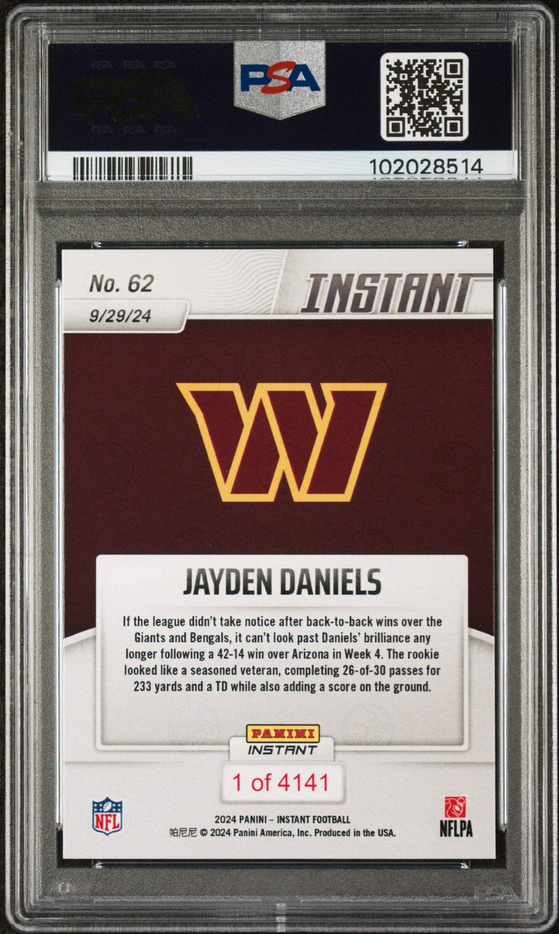 Graded 2024 Panini Instant NFL Jayden Daniels #62 Rookie RC Football Card PSA 10-2