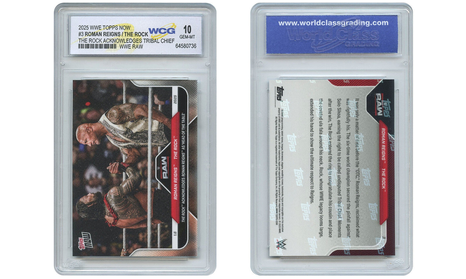 2025 WWE Topps Now ROMAN REIGNS / THE ROCK Tribal Chief Card #3 - GEM MINT 10