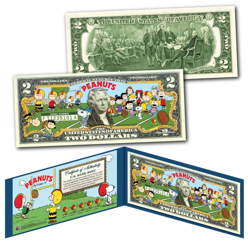 PEANUTS Gang Snoopy * FOOTBALL * Officially Licensed U.S. Genuine $2 Bill w/ COA