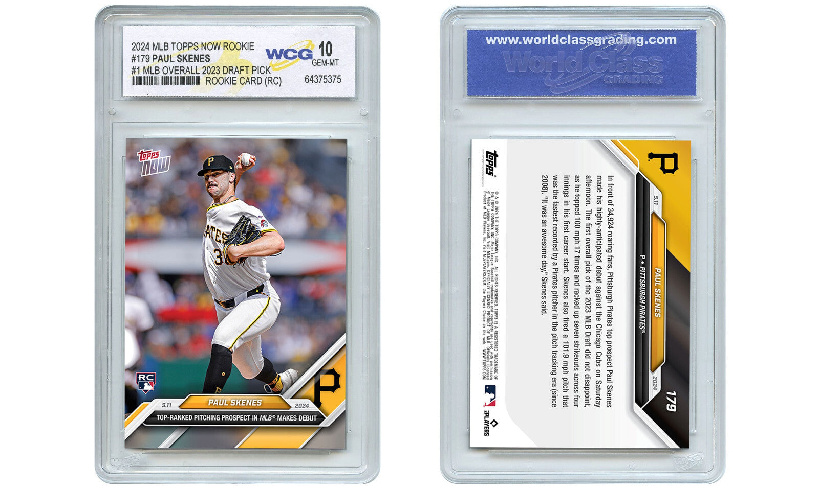 2024 Topps Now PAUL SKENES #1 MLB Draft Pick ROOKIE Card Debut #179 GEM MINT 10