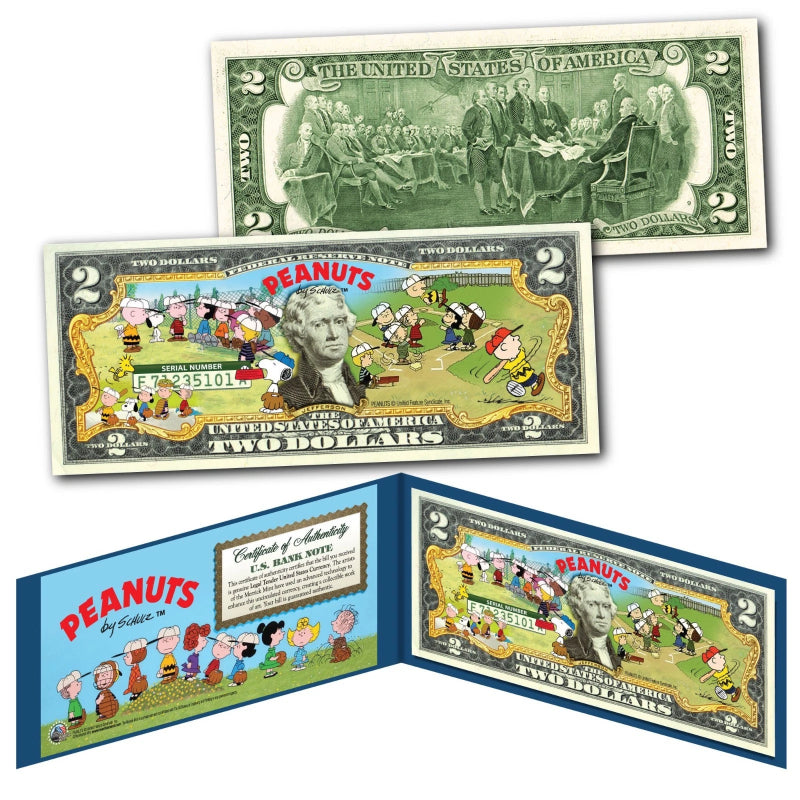 PEANUTS Gang Snoopy * BASEBALL * Officially Licensed U.S. Genuine $2 Bill w/ COA