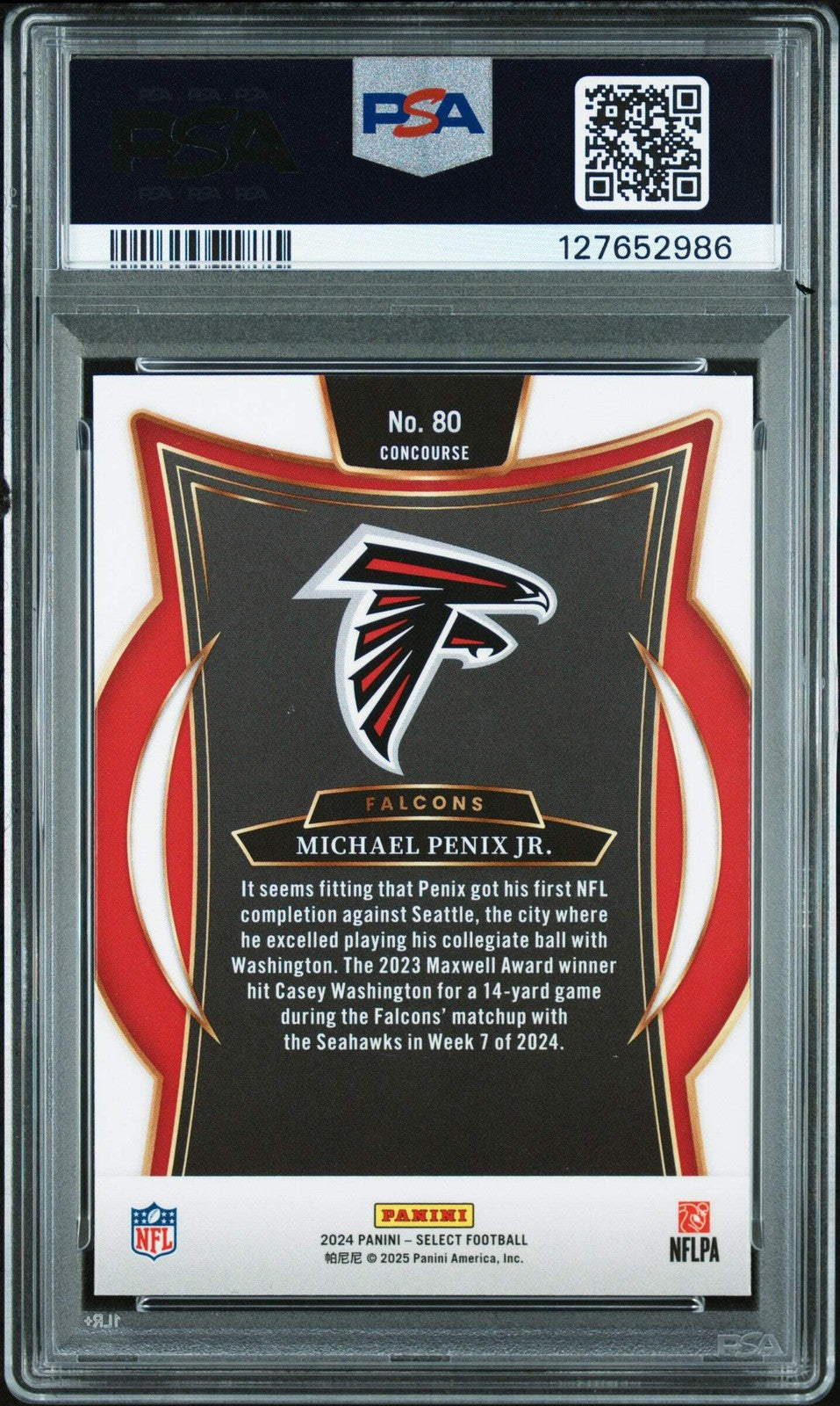 Graded 2024 Panini Select Michael Penix Jr. #80 Rookie RC Football Card PSA 8