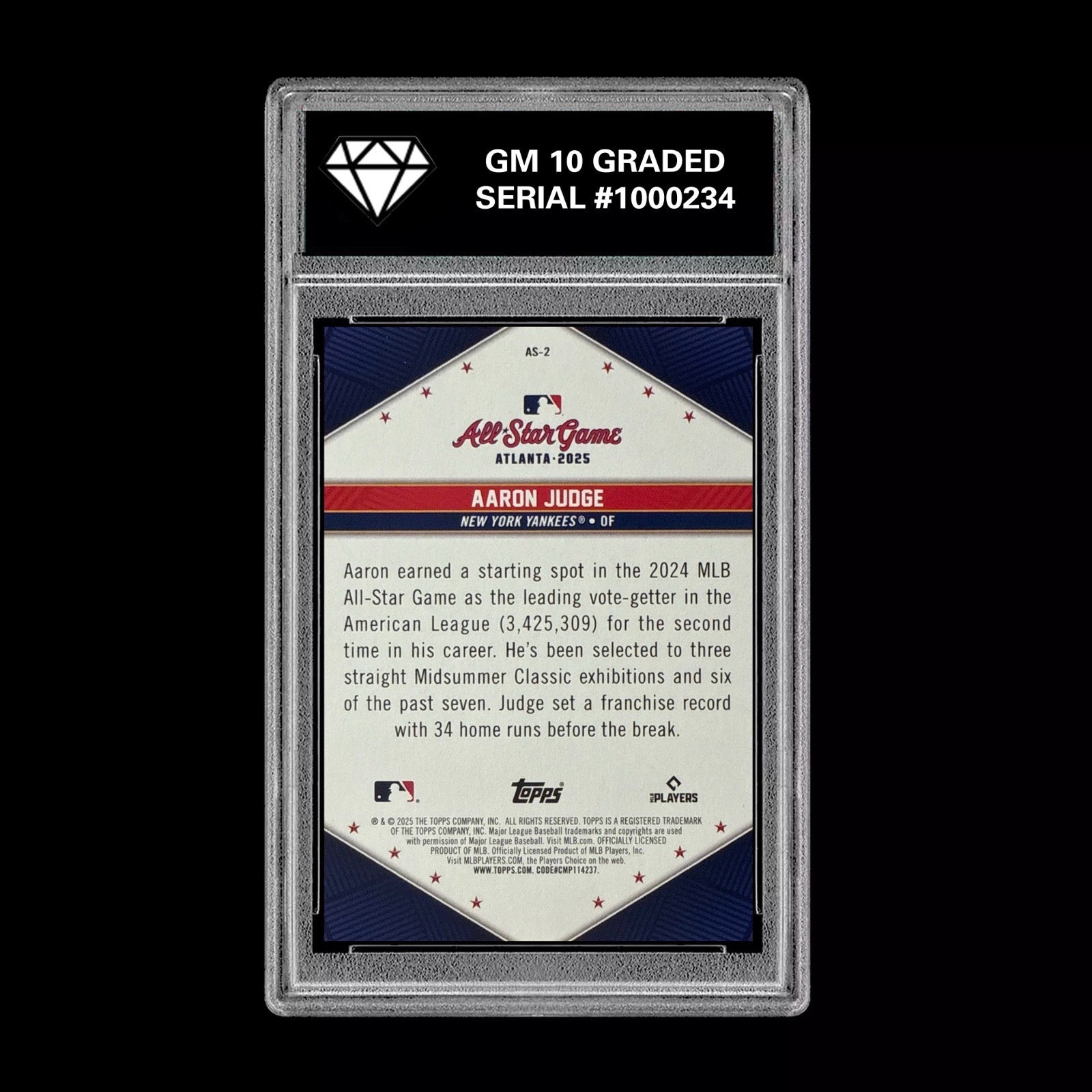 Graded 10 Aaron Judge 2025 Topps #AS-2 All Star Game SP Exclusive Redemption-2
