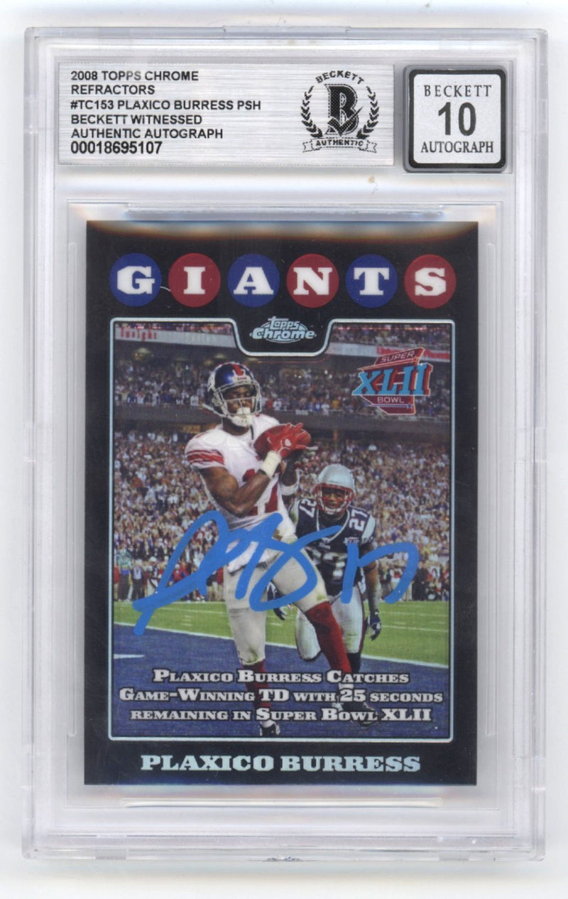 Plaxico Burress 2008 Topps Chrome TC153 SB Refractor Signed Beckett BGS 10 Auto-1