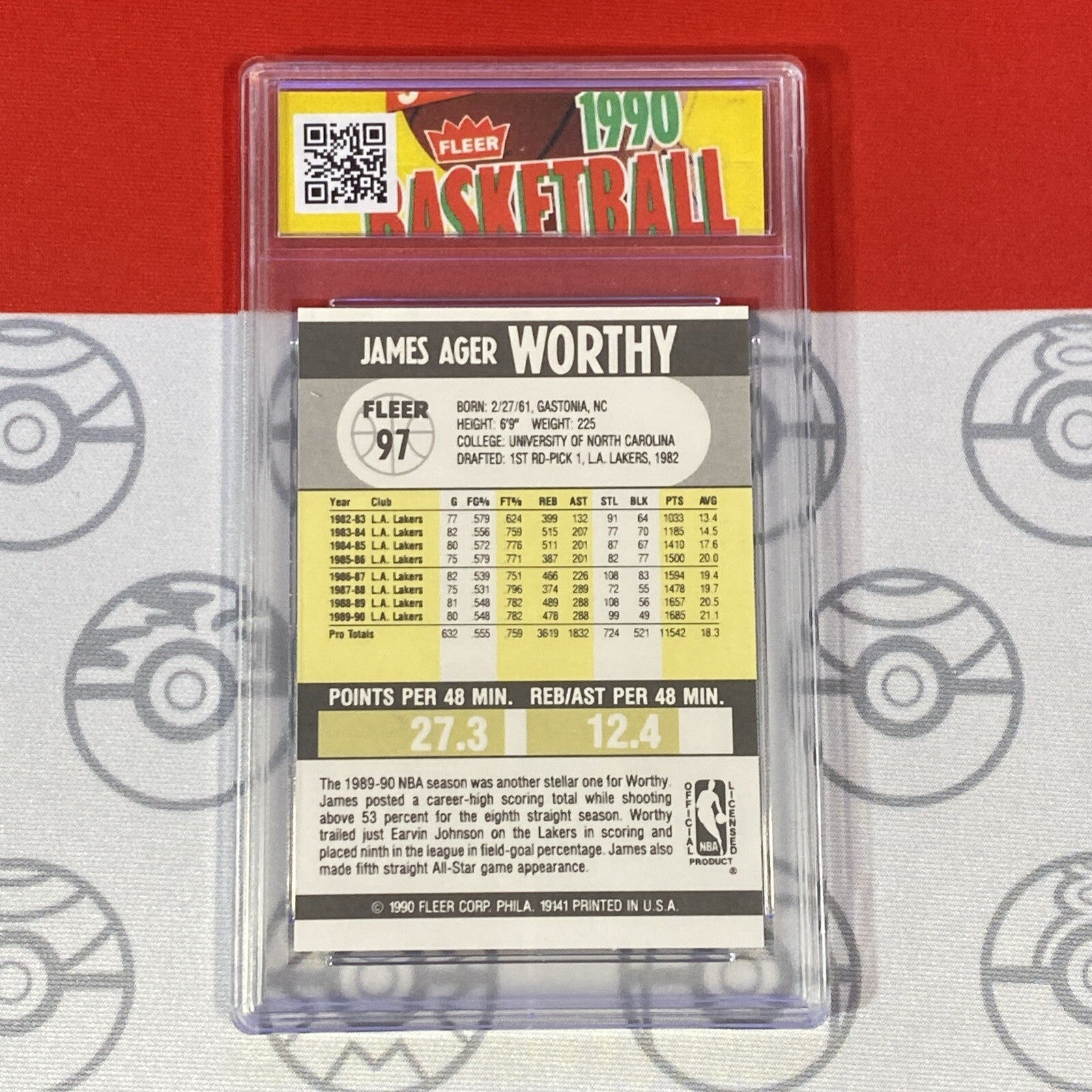 Graded 10 1990 Fleer James Worthy Card 97 MINT Los Angeles Lakers GEM MINT