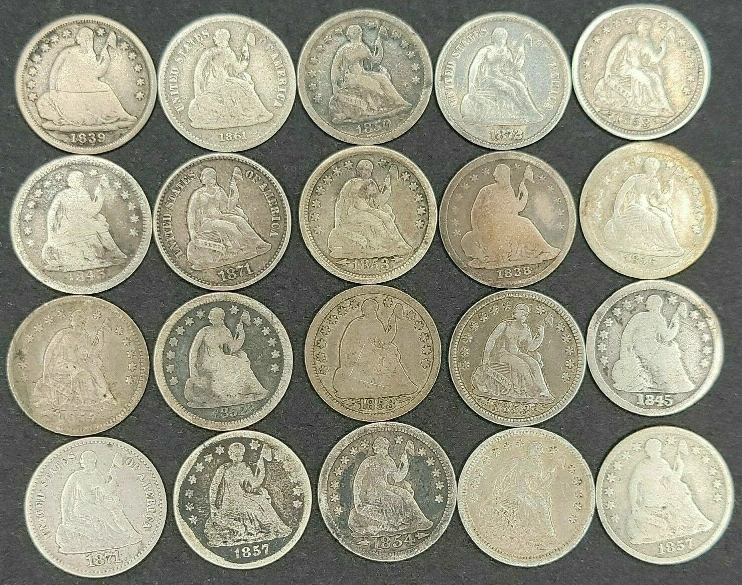Estate Coin Lot Seated Liberty 3x Silver Half Dimes ✯ ✯ H10c RARE US Type ✯ ✯-1