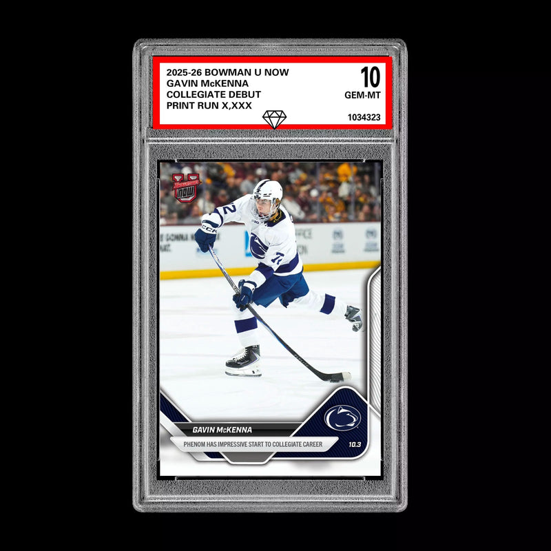 Graded 10 Gavin McKenna #1 Topps Now Bowman U Rookie Penn State Hockey RC Card-1