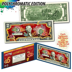 2025 Lunar Chinese New YEAR OF SNAKE Polychrome 8 COLOR SNAKES $2 U.S. Bill BLUE-3