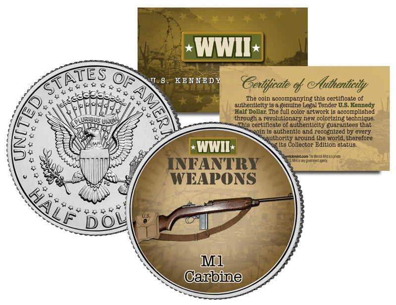 M1 CARBINE * WWII Infantry Weapons * JFK Kennedy Half Dollar U.S. Coin-1