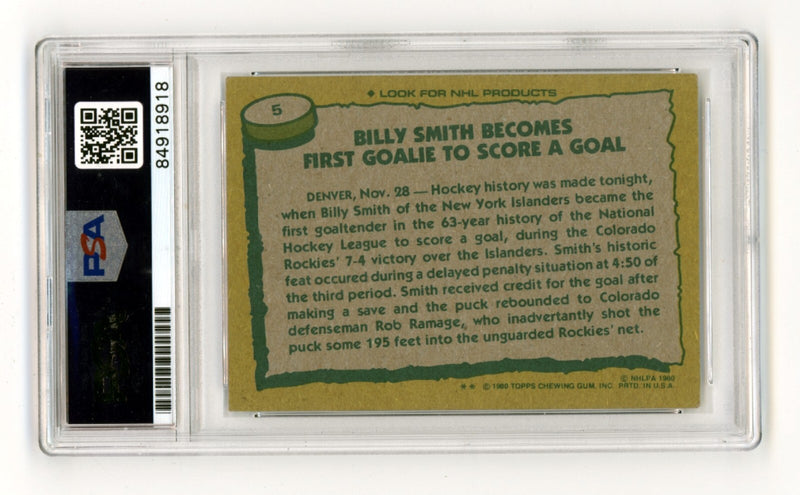 Billy Smith 1980-81 Topps #5 Record Breaker Signed PSA Authentic Blue Auto NYI-2