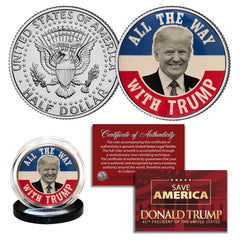 DONALD TRUMP *ALL THE WAY WITH TRUMP* Pin Style JFK Kennedy Half Dollar US Coin-1