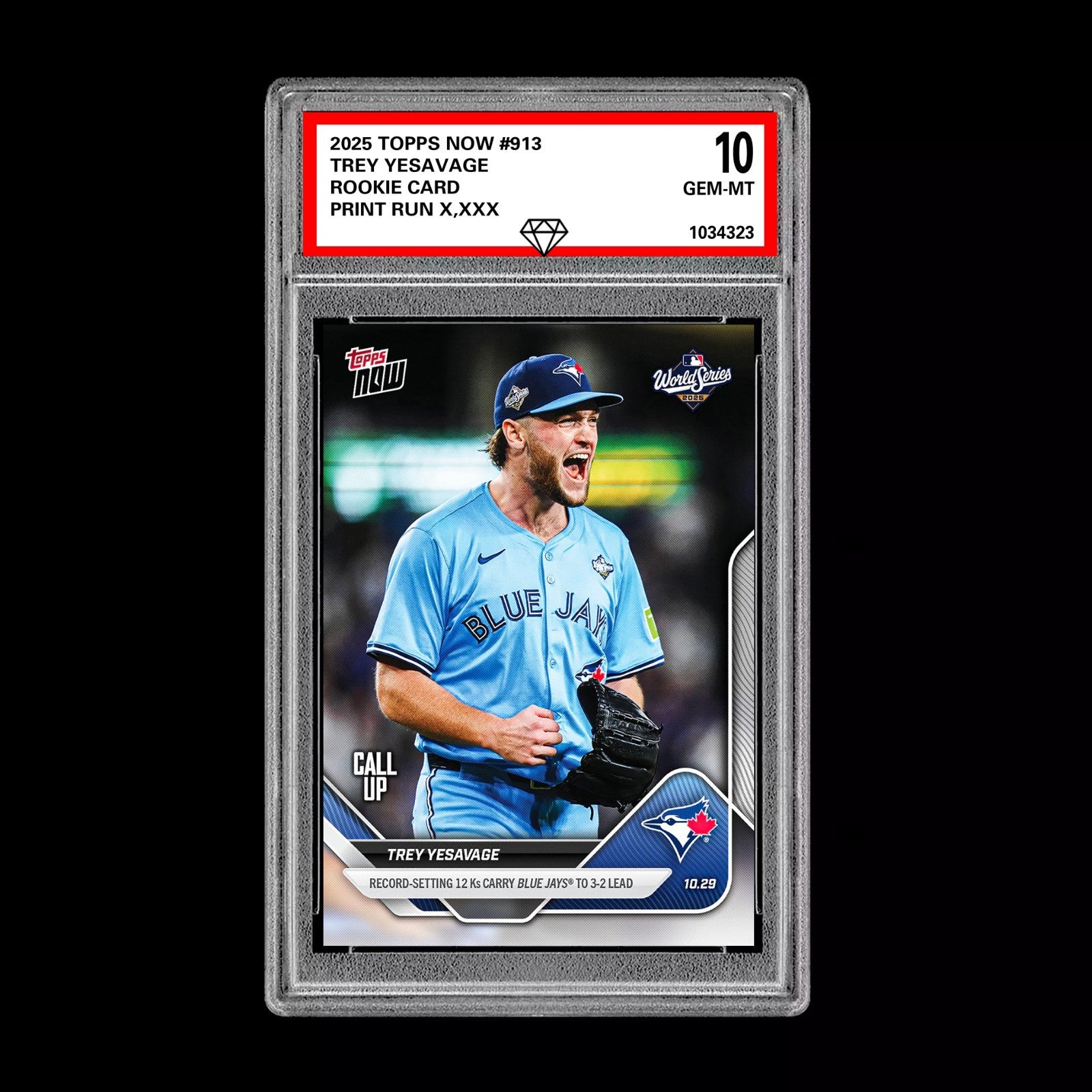 Graded 10 Trey Yesavage WORLD SERIES Rookie RC 2025 MLB Topps NOW 913-1
