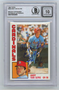 Andy Van Slyke 1984 Topps #206 Signed Rookie RC w/ 2 Insc. Beckett BGS 10 Auto-1