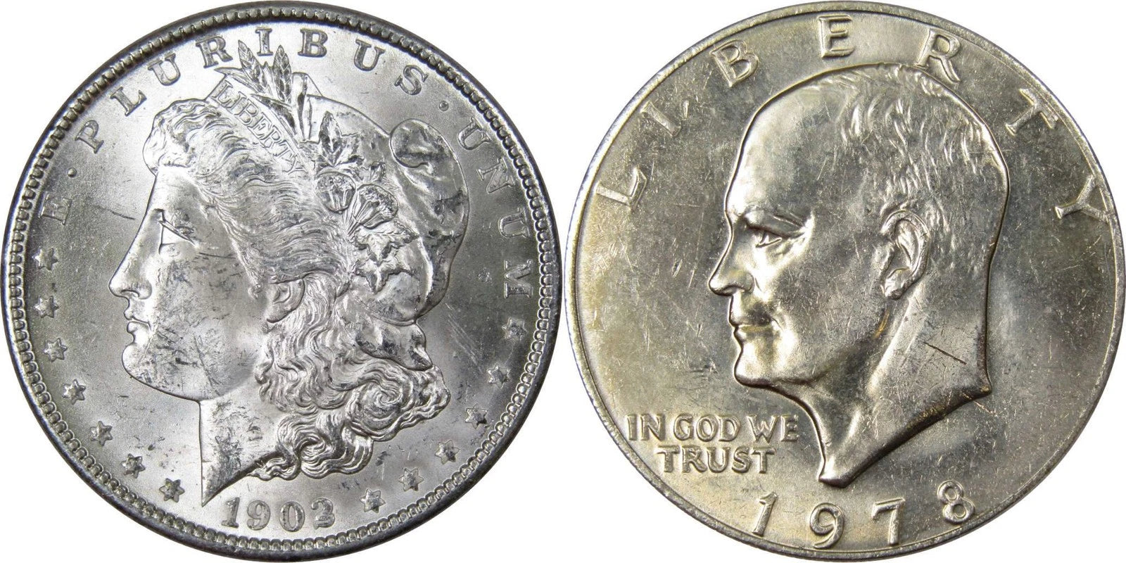 1902 O Morgan Dollar BU Uncirculated 90% Silver with 1978 IKE$ BU Uncirculated