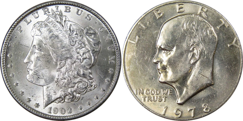 1902 O Morgan Dollar BU Uncirculated 90% Silver with 1978 IKE$ BU Uncirculated-1