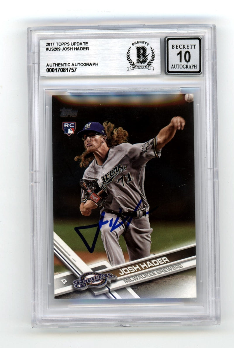 Josh Hader 2017 Topps Update #US208 Rookie RC Signed Beckett BAS BGS 10 Auto-1