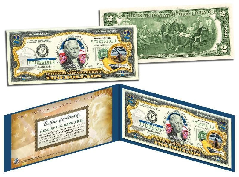 IOWA Statehood $2 Two-Dollar Colorized U.S. Bill IA State *Genuine Legal Tender*-1
