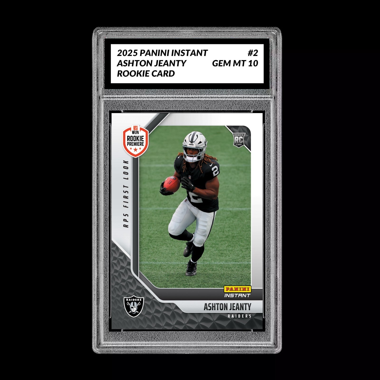 Graded 10 Ashton Jeanty #2 RC Rookie 2025 Panini Instant NFL RAIDERS Premiere