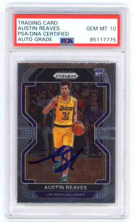 Austin Reaves 2021-22 Panini Prizm #165 Rookie RC Signed 10 Auto PSA DNA Lakers-1