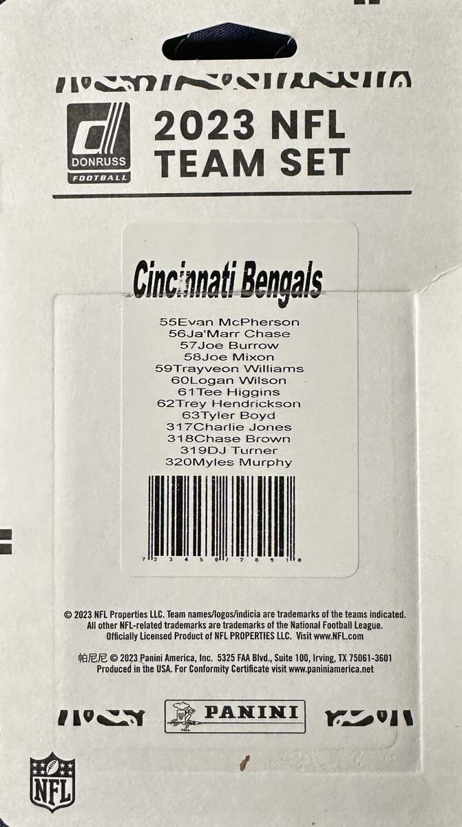 Cincinnati Bengals 2023 Donruss Factory Team Set Joe Burrow Chase 4 Rookie Cards-2