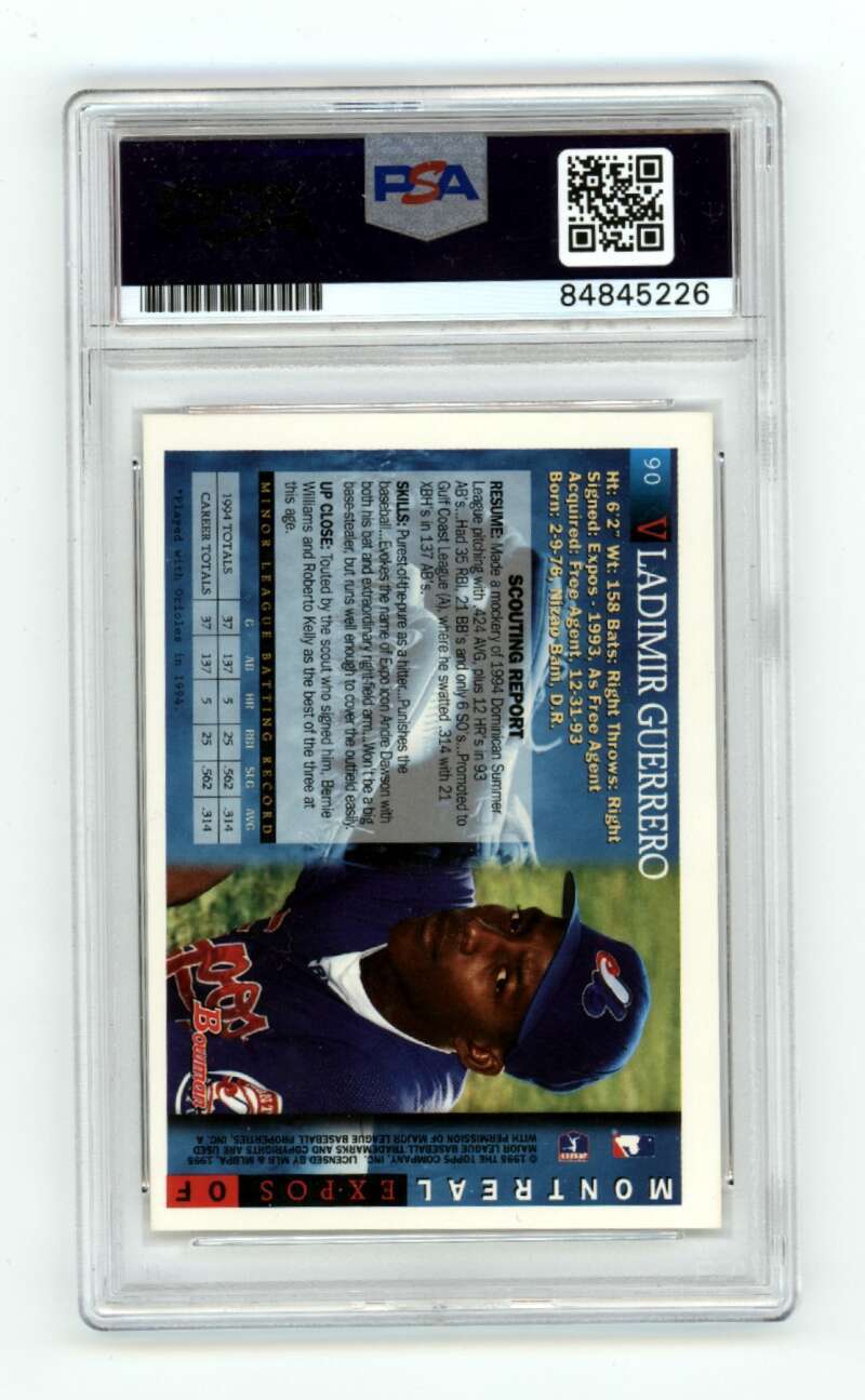 Vladimir Guerrero Sr. 1995 Bowman #90 RC w/ HOF 18 Ins Signed PSA Authentic Auto-2