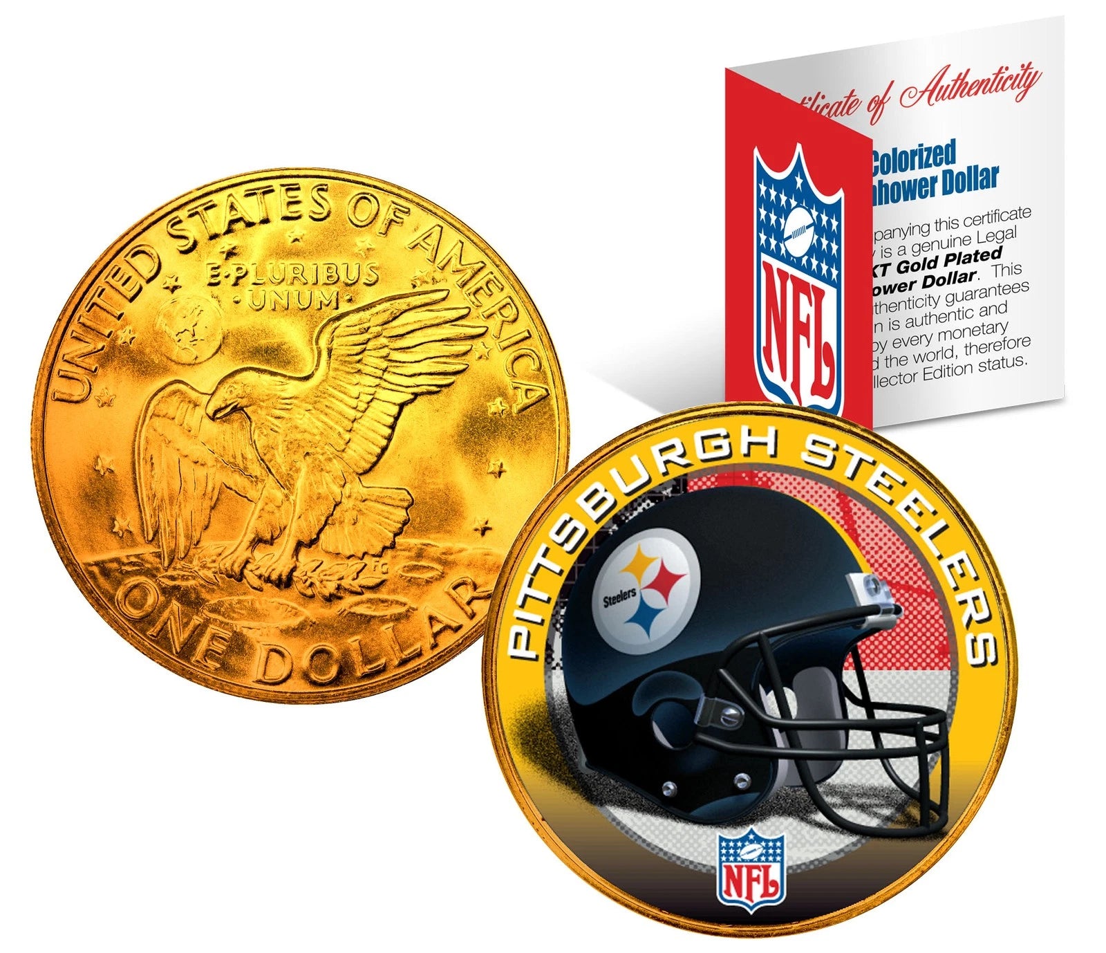 PITTSBURGH STEELERS NFL 24K Gold Plated IKE Dollar US Coin *OFFICIALLY LICENSED*