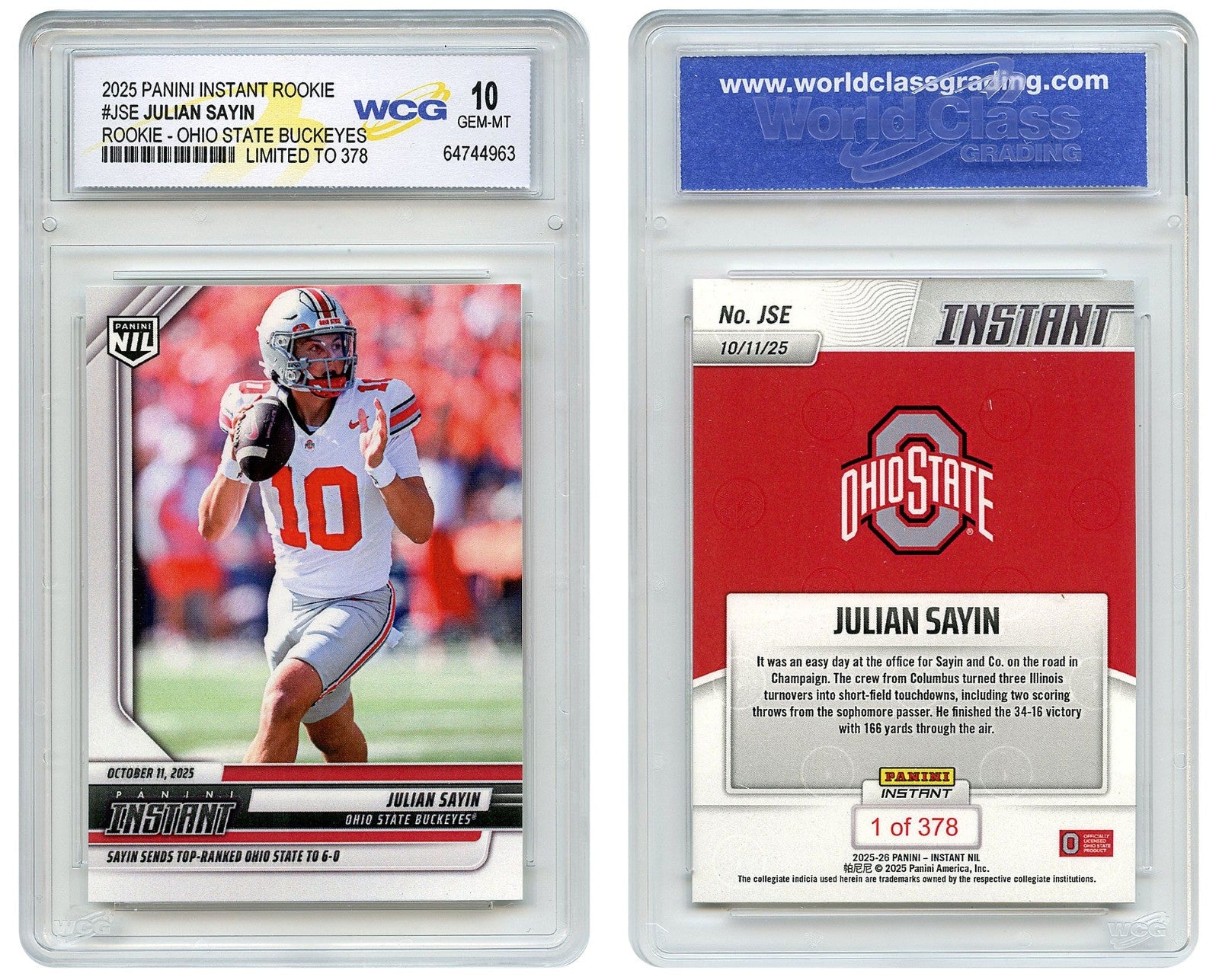 2025 Panini RC JULIAN SAYIN Ohio State Buckeyes OSU ROOKIE CARD #JSE GEM MINT 10-1