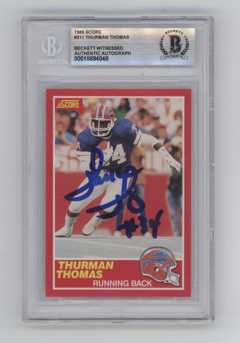 Thurman Thomas 1989 Score #211 Signed Rookie RC Beckett BGS BAS Auto Bills HOF-1