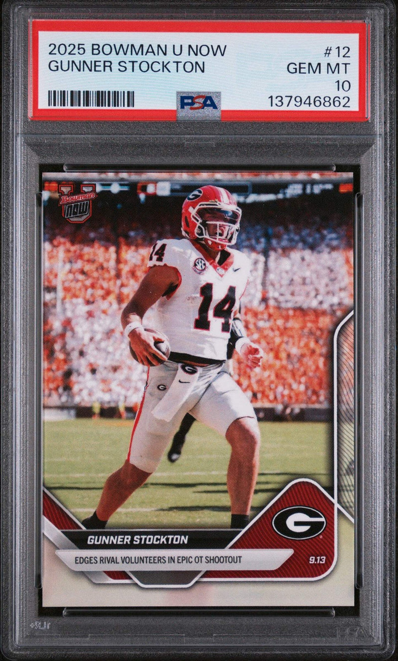 Graded 2025 Topps Bowman U Now Gunner Stockton #12 Rookie Football Card PSA 10-1